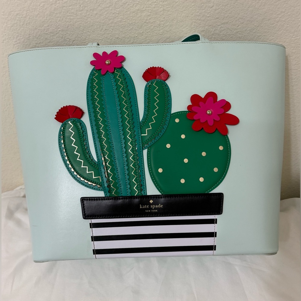Kate Spade Mint Green Cactus Tote good condition - Picture 4 of 15
